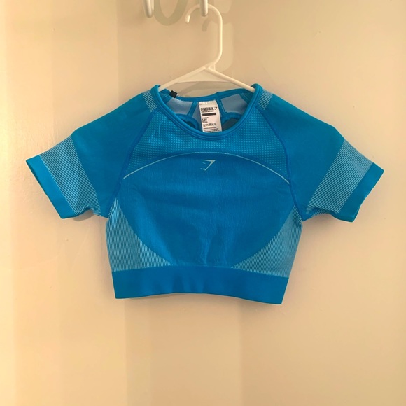 Gymshark ultra seamless crop top size small new with tags neon blue - Picture 1 of 3